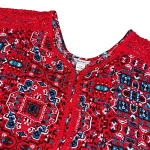 Ariat Women's Red Blue Print Peasant Top Crochet Trim Large / L‎
